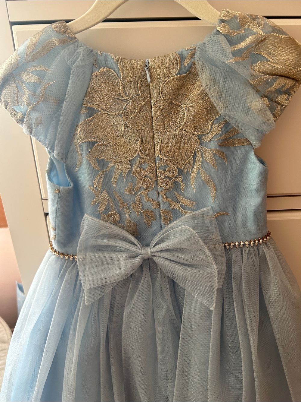 Elegant Light Blue & Gold Floral Tulle Dress for Girls - Picture 3 of 3